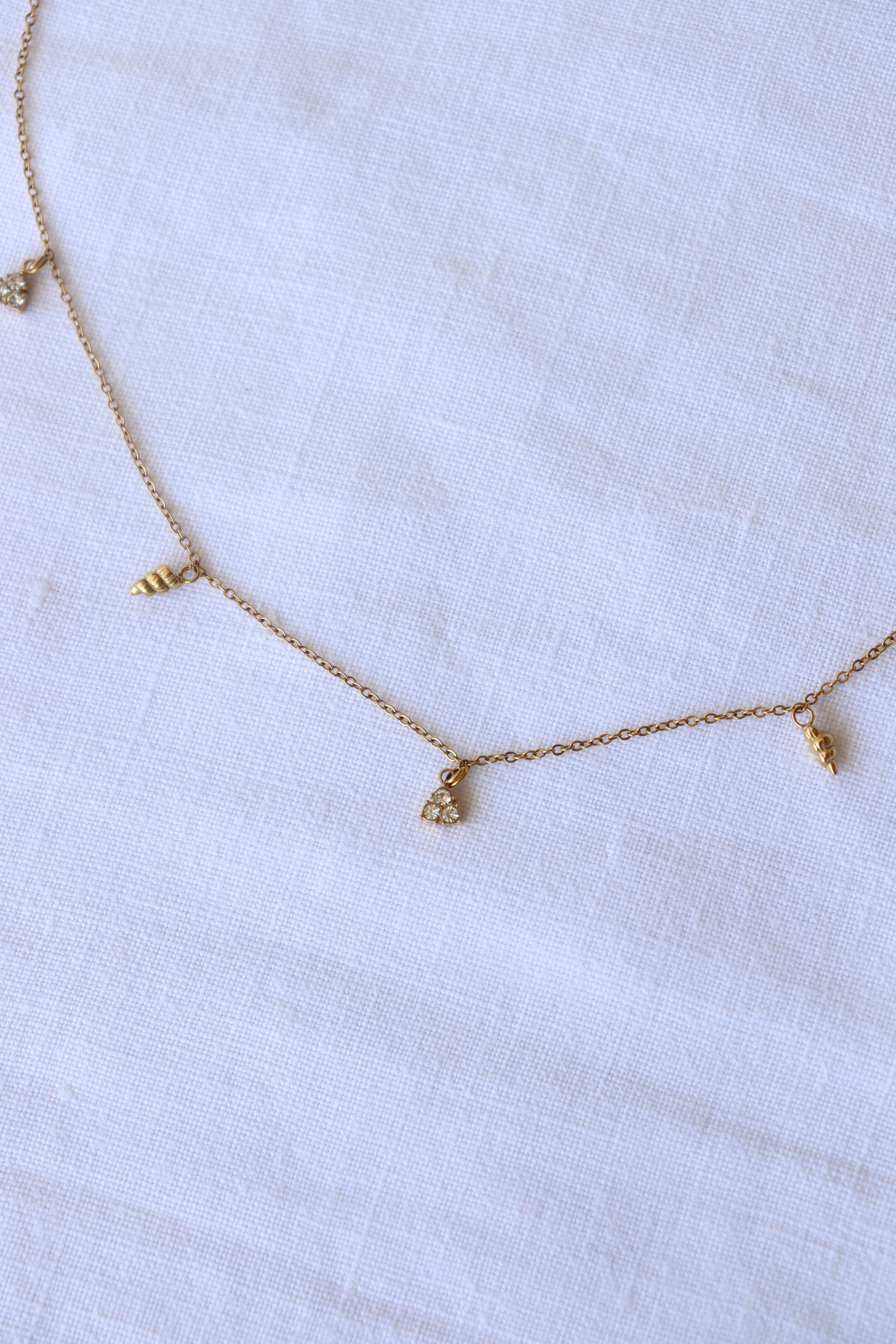 Collana Austaris con conchiglie e punto luce in acciaio, gioiello donna elegante da indossare ogni giorno, perfetto per l'estate
